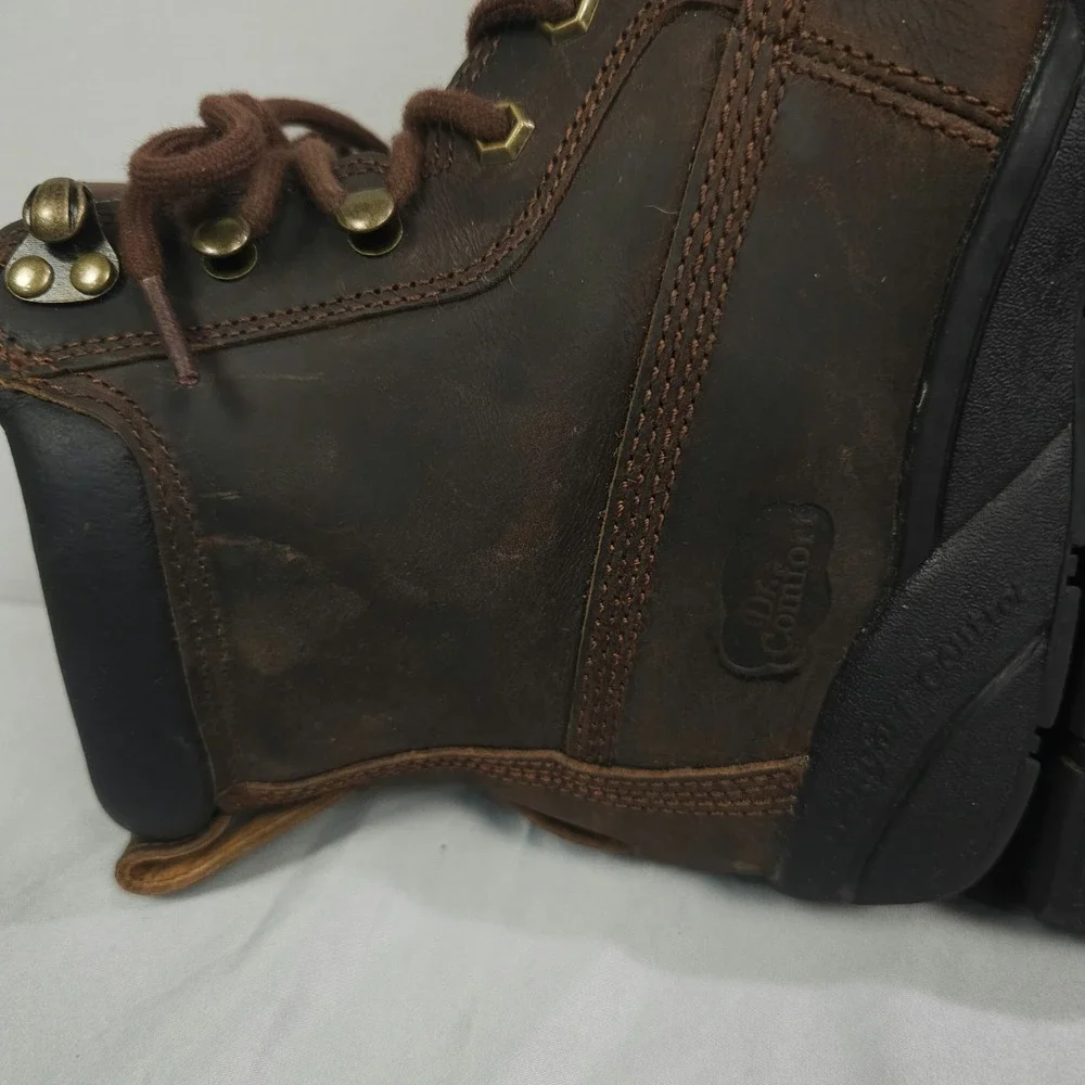 Dr Comfort Boss Boots Men 10.5W Wide Brown Leather Lace-Up Combat Ankle Lace Up